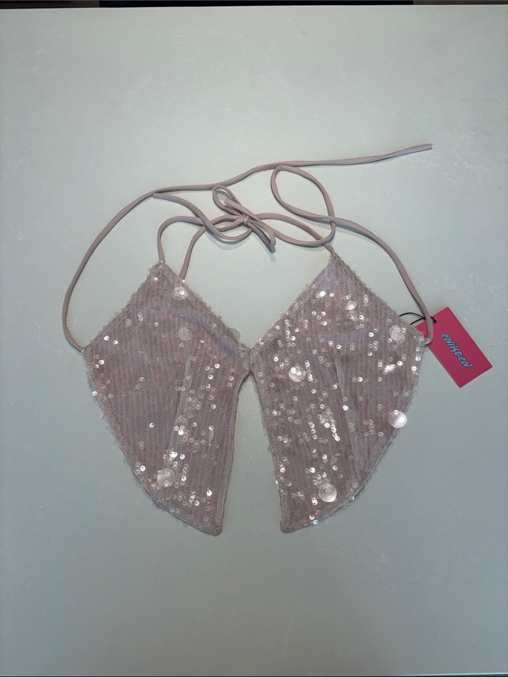 Edikted Blush Sequin Halter Bandeau